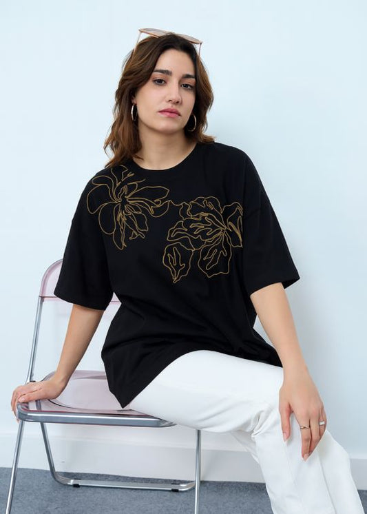 Flora Dua Black Oversized T-shirt For Women