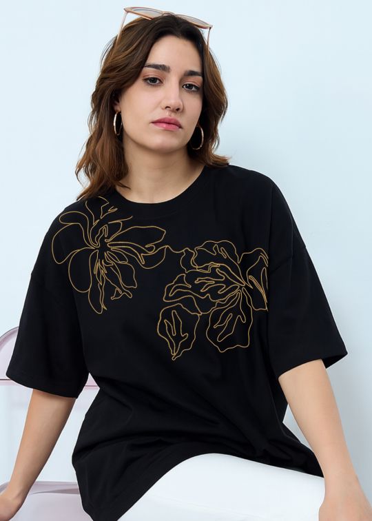Flora Dua Black Oversized T-shirt For Women
