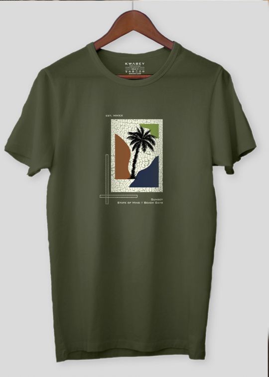 Beach Days Olive Half Sleeve T-shirt For Men