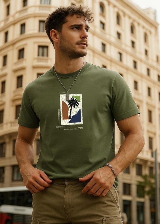 Beach Days Olive Half Sleeve T-shirt For Men