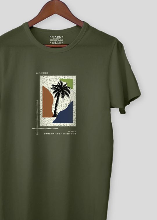 Beach Days Olive Half Sleeve T-shirt For Men