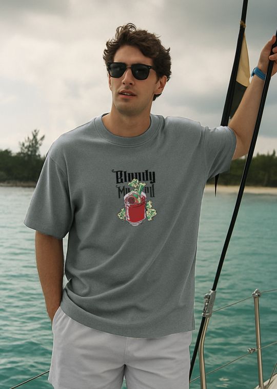 Bloody Martini Ultimate Grey Oversized T-shirt For Men
