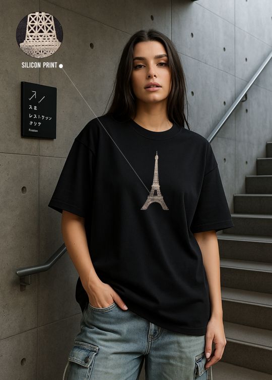 See You Paris Black Oversized T-shirt For Women