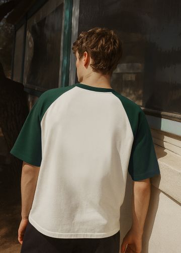 Brooklyn Printed Off White & B Green Raglan Sleeve Oversized T-shirt For Men
