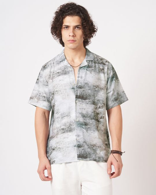 Men Black Abstract Stone Texture Printed Casual Shirt