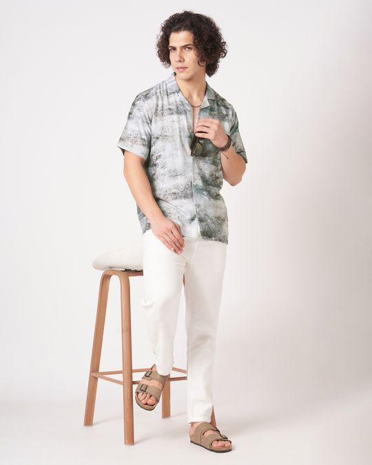 Men Black Abstract Stone Texture Printed Casual Shirt