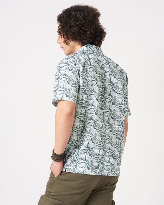 Men Green Printed Cuban Collar Shirt