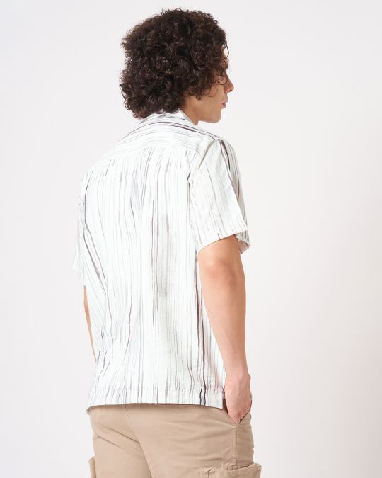 Men Grey Abstract Ink Stripe Printed Casual Shirt