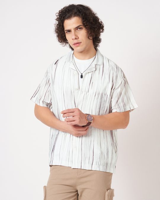 Men Grey Abstract Ink Stripe Printed Casual Shirt