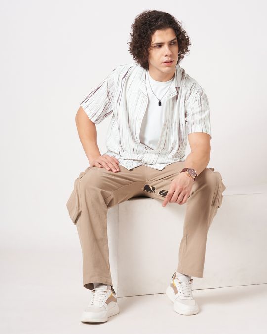 Men Grey Abstract Ink Stripe Printed Casual Shirt