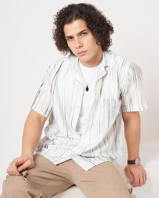 Men Grey Abstract Ink Stripe Printed Casual Shirt