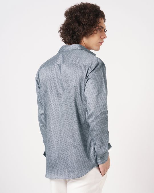Mens Grey Geometric Print Full-Sleeve Shirt