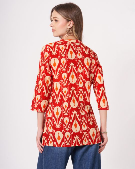 Red Ikat Printed Kurta For Women