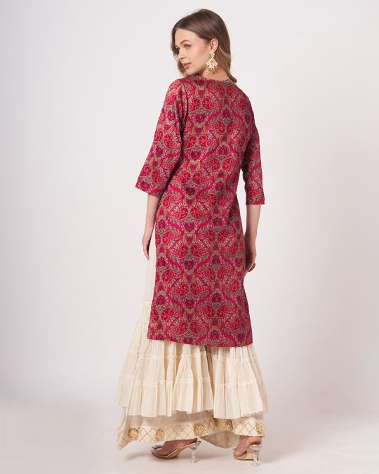 Red Floral Printed Kurta For Women