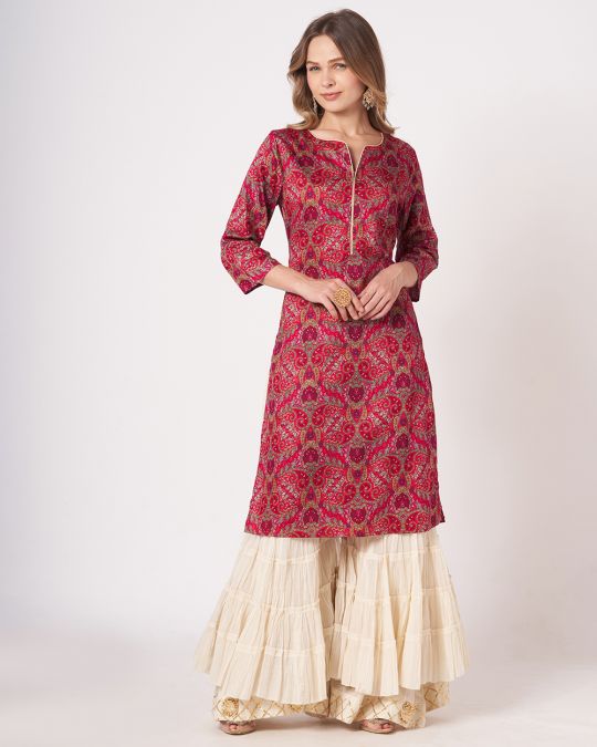 Red Floral Printed Kurta For Women