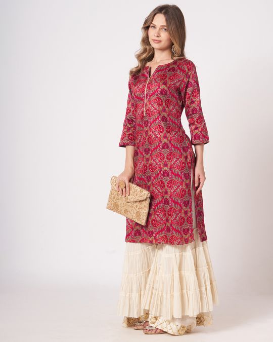 Red Floral Printed Kurta For Women