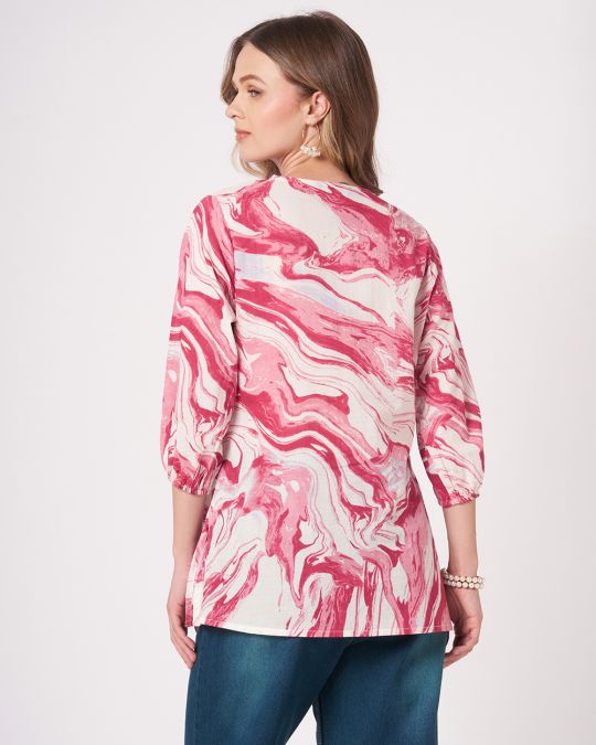 White Marble Printed Short Kurti For Women