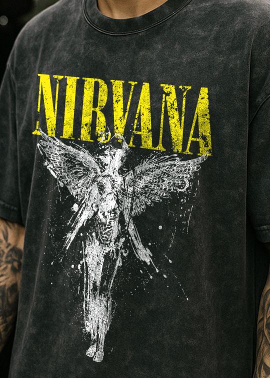 Nirvana Black Overdyed Oversized Men Half Sleeve T-shirt