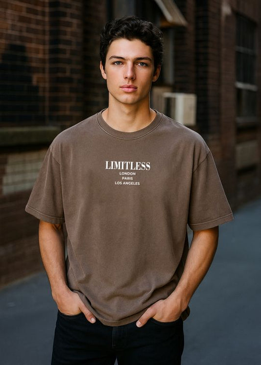 Limitless Brown Overdyed Oversized Men Half Sleeve Tshirt