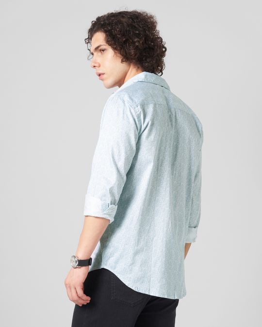 Blue Dotted Printed Full Sleeve Shirt For Men