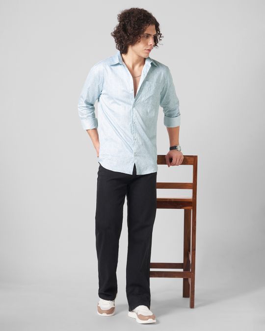 Blue Dotted Printed Full Sleeve Shirt For Men