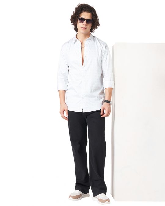 Men White Minimal Matrix Print Full Sleeve Shirt