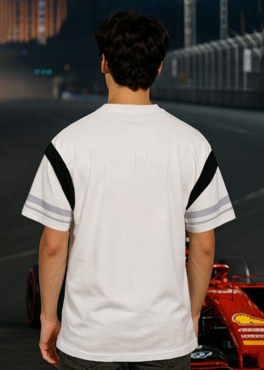 Urban 9 Off White & Black Paneled Oversized T-shirt For Men
