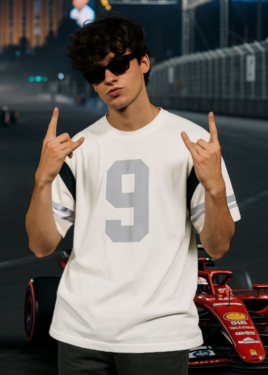 Urban 9 Off White & Black Paneled Oversized T-shirt For Men