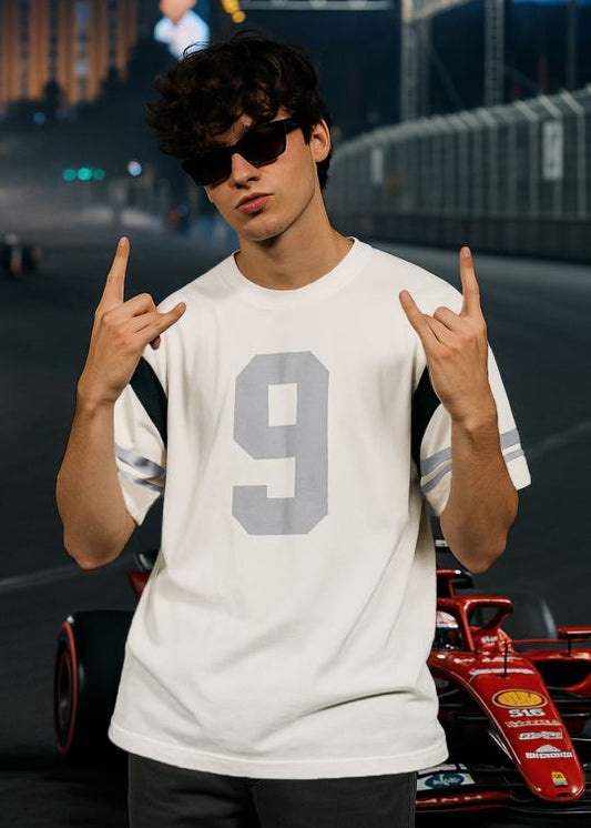 Urban 9 Off White & Black Paneled Oversized T-shirt For Men