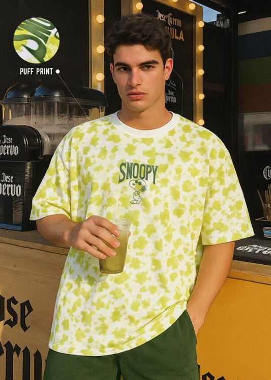 Neon Green Snoopy Premium White Oversized T-shirt For Men