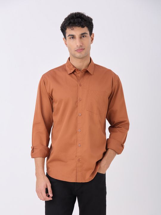 Men's Classic Rust Cotton Casual Shirt
