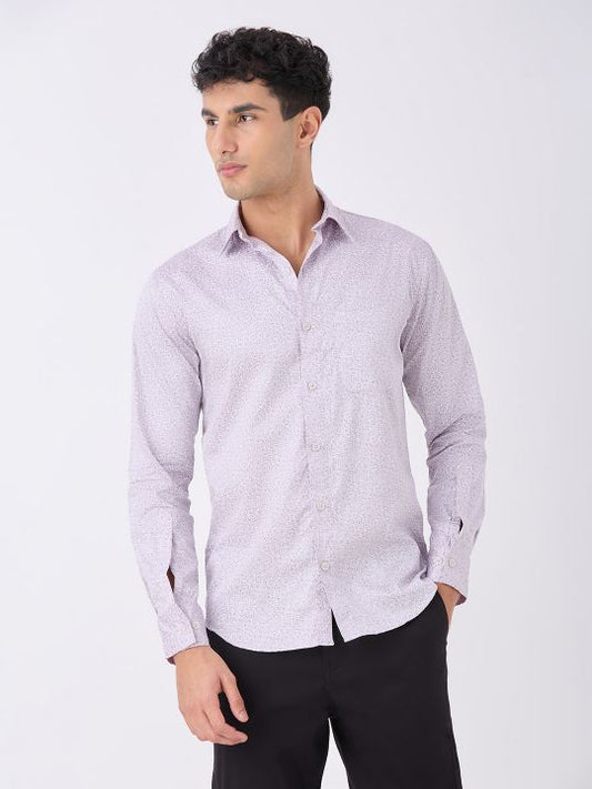 Lavender Micro Print Cotton Shirt with Long Sleeves