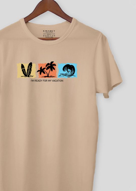 Ready For Vacation Beige Half Sleeve Tshirt For Men