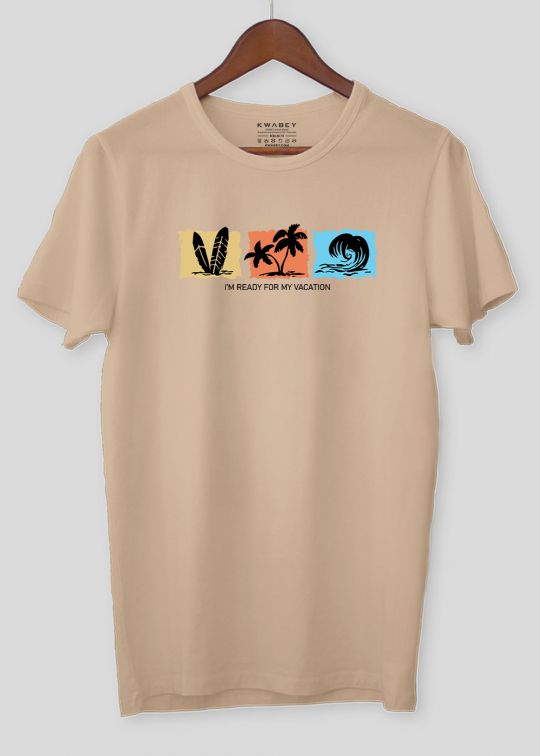 Ready For Vacation Beige Half Sleeve Tshirt For Men