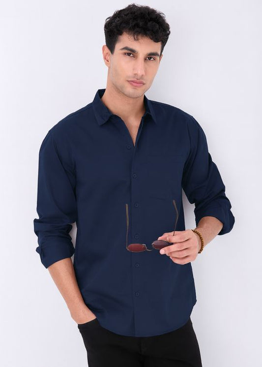 Men's Classic Navy Cotton Casual Shirt