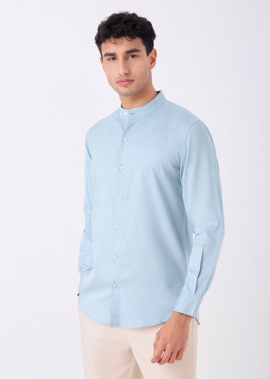 Men's Sky Solid Mandarin Collar Casual Shirt