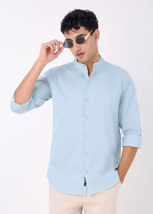 Men's Sky Solid Mandarin Collar Casual Shirt