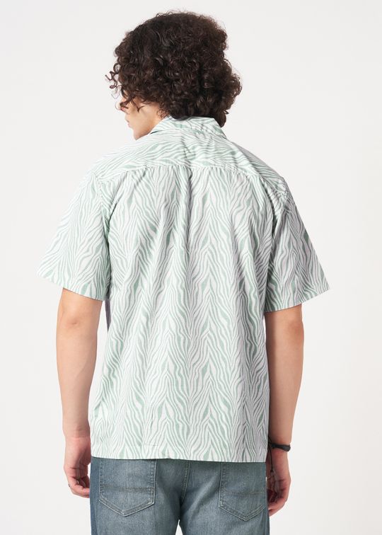 Men Green & White Zebra Print Half Sleeve Shirt