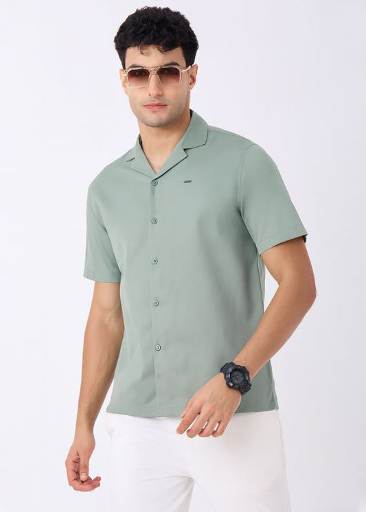 Men's Cement Cuban Collar Short Sleeve Casual Shirt