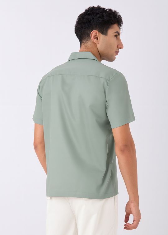 Men's Cement Cuban Collar Short Sleeve Casual Shirt