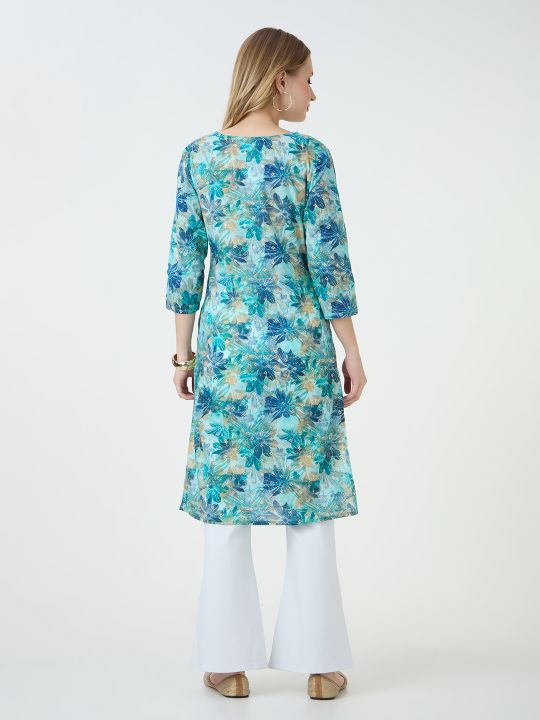 Firozi Floral Printed Kurta For Women