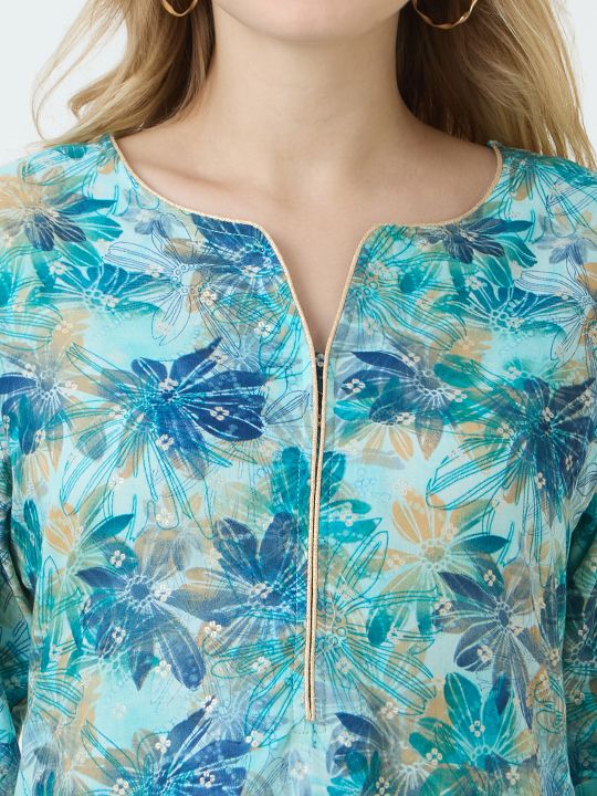 Firozi Floral Printed Kurta For Women