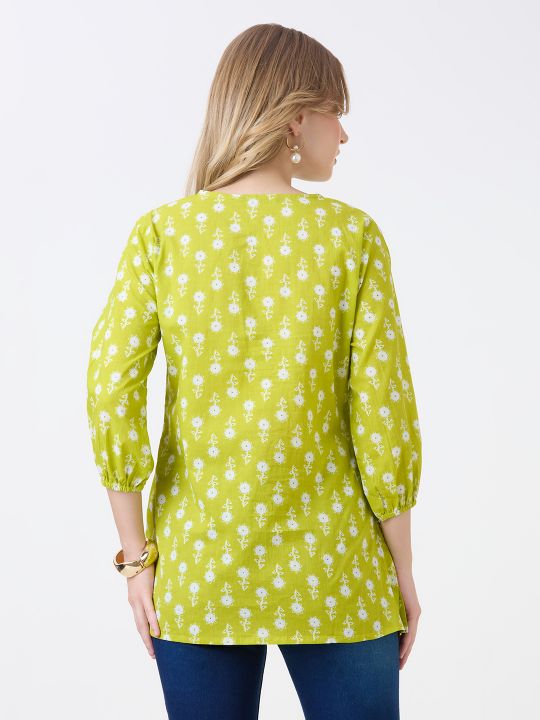 Gold Floral Short Kurta For Women