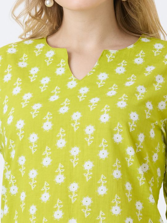 Gold Floral Short Kurta For Women