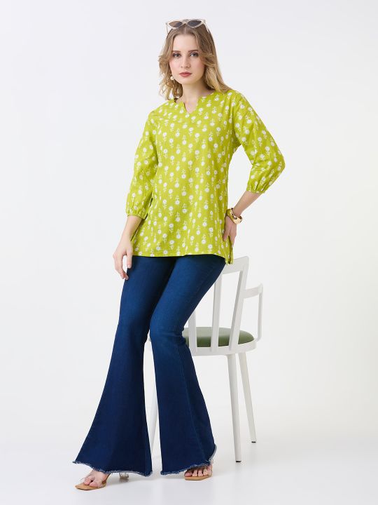 Gold Floral Short Kurta For Women