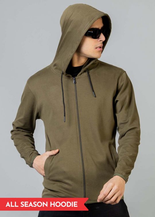 All Season Olive Green Hoodie Sweatshirt For Men