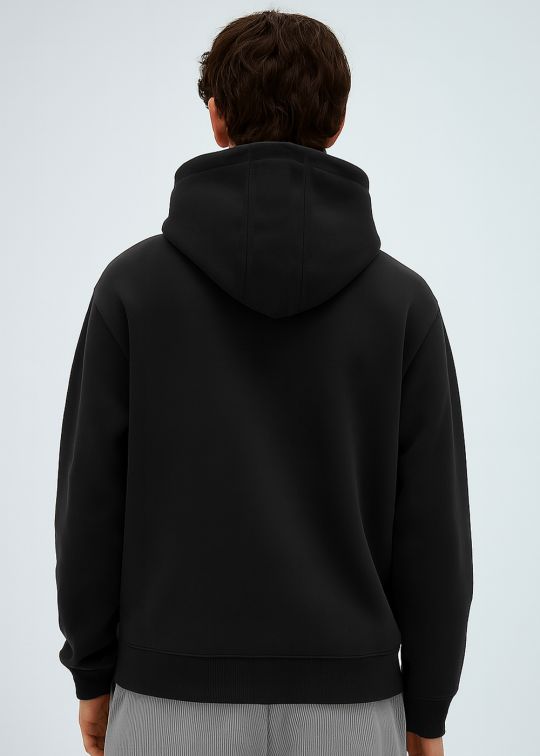 Men Black Relaxed Fit Hoodie With Kagaroo Pocket
