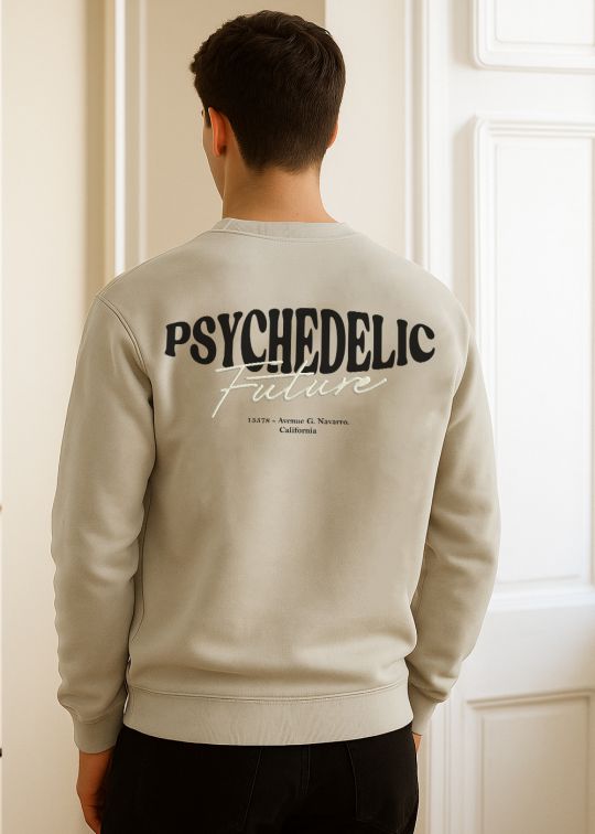 Men Psychedlic Beige Crew Neck Relaxed Fit Sweatshirt