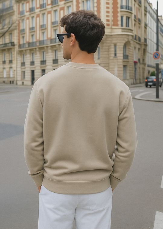 Men Boston Beige Crew Neck Relaxed Fit Sweatshirt