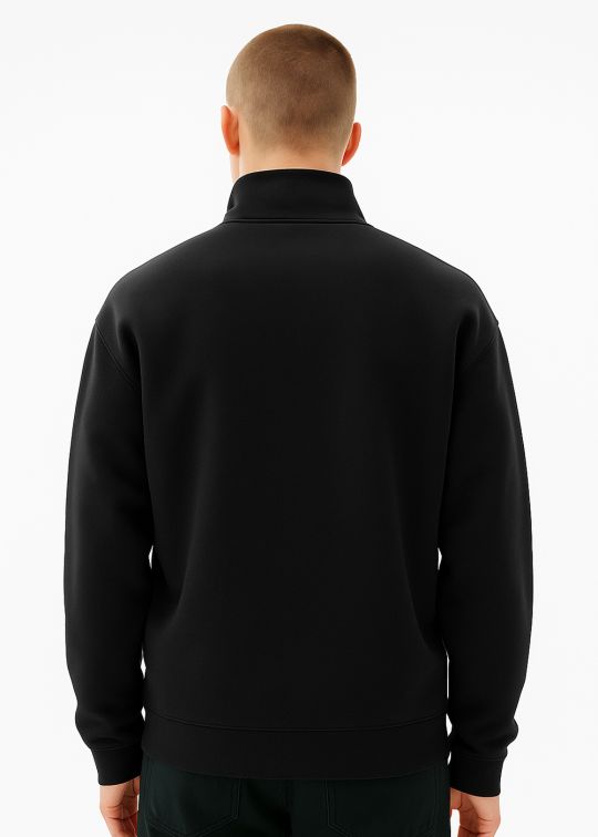 Men Black Half Zip Stand Collar Regular Sweatshirt